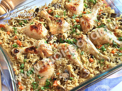 Курица в духовке, запеченная с рисом и черносливом - пошаговый рецепт с фото