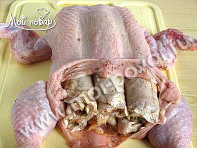 Как приготовить Курица фаршированная блинами, грибами и сыром просто рецепт пошаговый